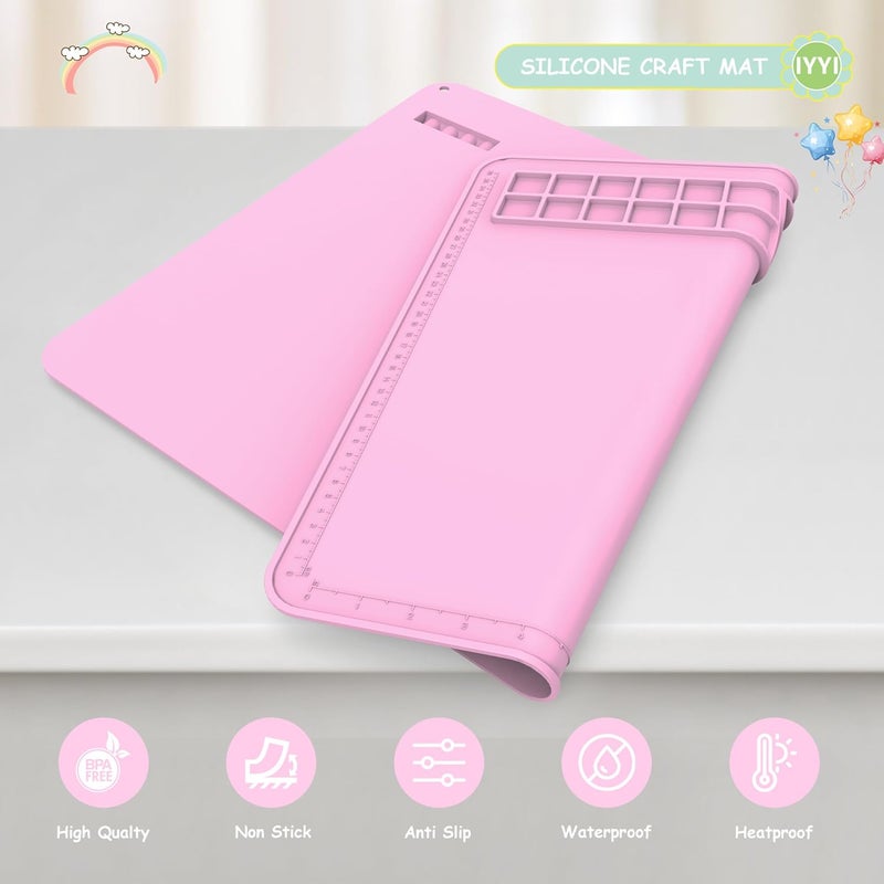 IYYI Silicone Painting Mat, Paint Mat with Cup and Palette, 20"X16" Siliocne Pad for Crafts, Resin, Clay, Kids Art Pad with Raised Edge (Pink) - Image 5